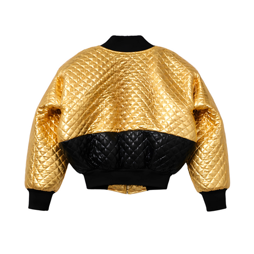 Gold Quilted Bomber Jacket