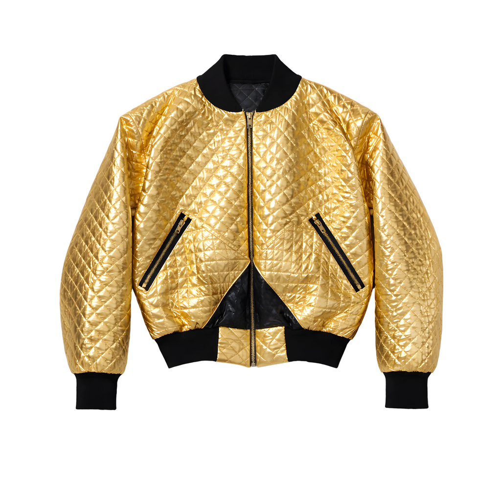 Gold Quilted Bomber Jacket