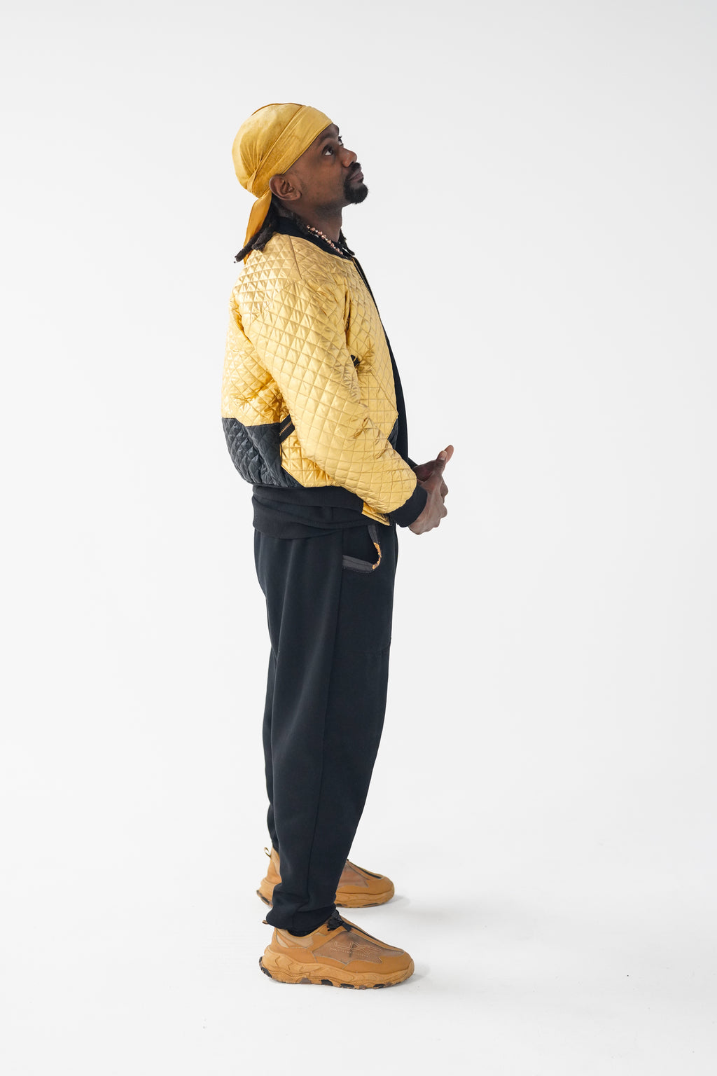 Gold Quilted Bomber Jacket