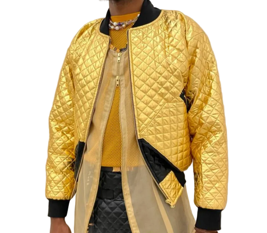 Gold Quilted Bomber Jacket